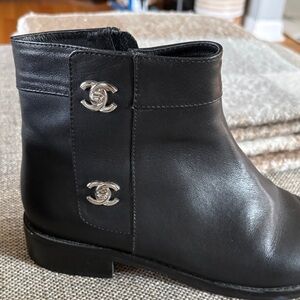 Copy Chanel Black Leather Ankle Boots